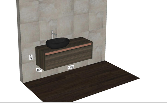 MOBILCRAB – LINE | Mobile bagno con gola terracotta e strip LED (Occasione Expo)