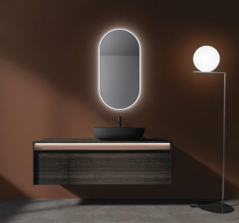 MOBILCRAB – LINE | Mobile bagno con gola terracotta e strip LED (Occasione Expo)