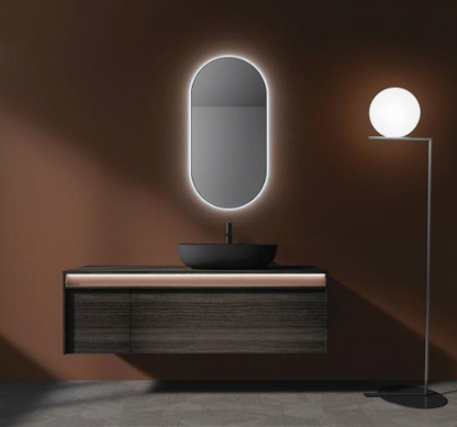 MOBILCRAB – LINE | Mobile bagno con gola terracotta e strip LED (Occasione Expo)