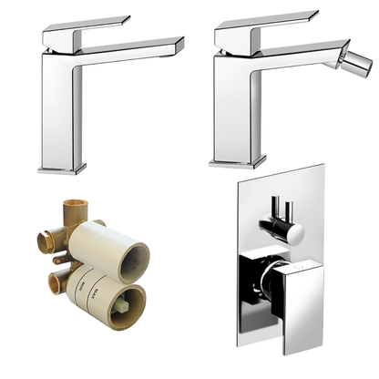FIR ITALIA Kelio – Set completo lavabo + bidet + miscelatore doccia incasso a 2 uscite