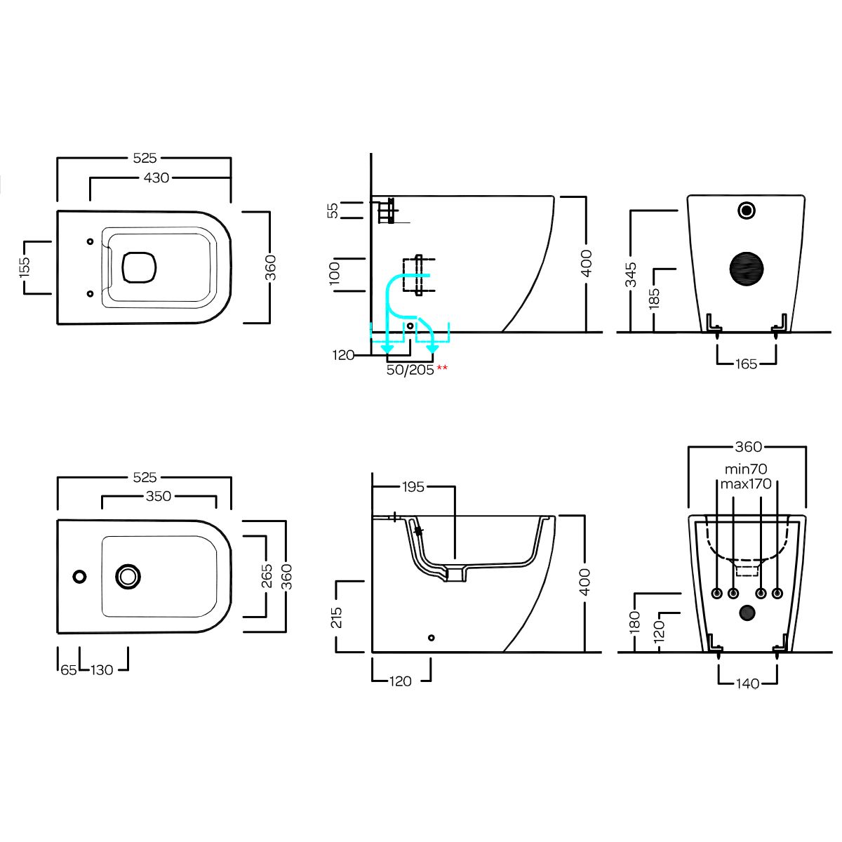 Hatria Bianca – Coppia sanitari a terra traslati senza brida con sedile soft-close e bidet